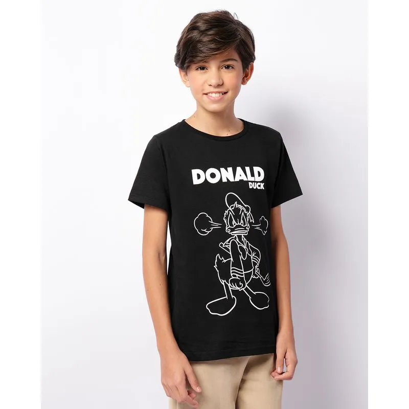 Camiseta Juvenil Disney Estampa Pato Donald Manga Curta Preta 10