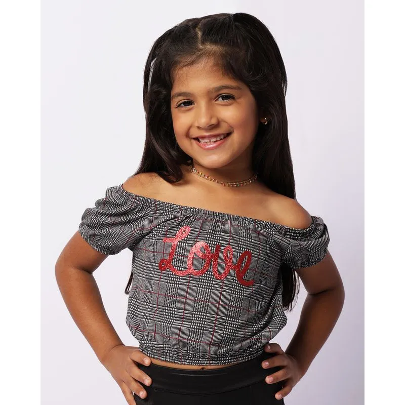 Blusa Infantil Cropped Estampa Xadrez Aplicação Com Glitter Preta 6