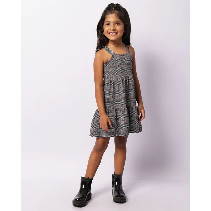 Vestido Infantil Curto Alças De Amarração Estampa Xadrez Preto 6