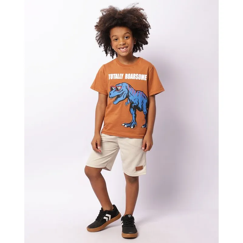 Bermuda Infantil Moletinho Recortes Com Bolsos Bege 4