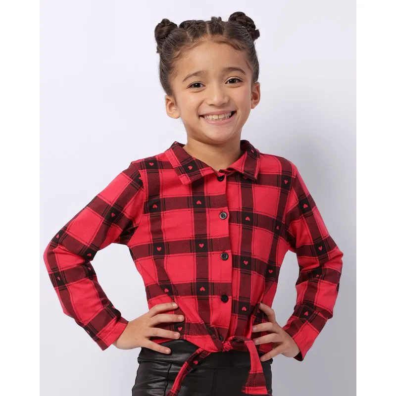 Camisa Infantil Xadrez Manga Longa Com Amarração Vermelha 4