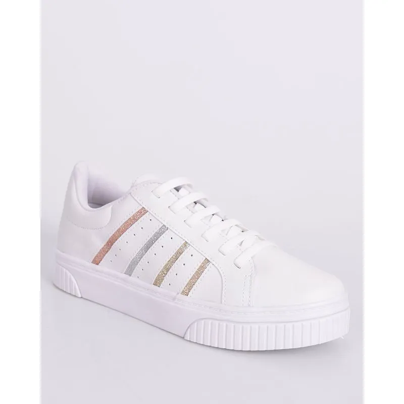 Tênis Feminino Casual Donatta Recortes com Glitter Branco 39