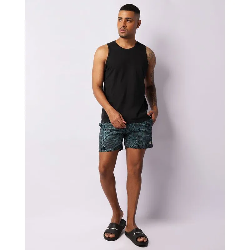 Bermuda Masculina Surf Bolsos Com Estampa Folhagens Verde P
