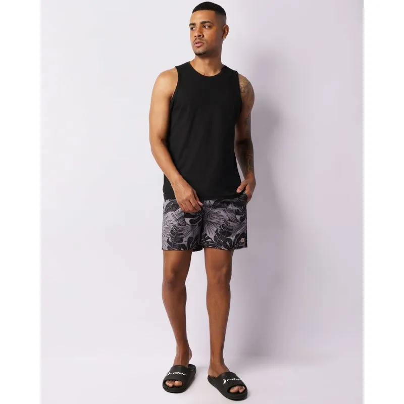 Bermuda Masculina Surf Bolsos Com Estampa Folhagens Preta P