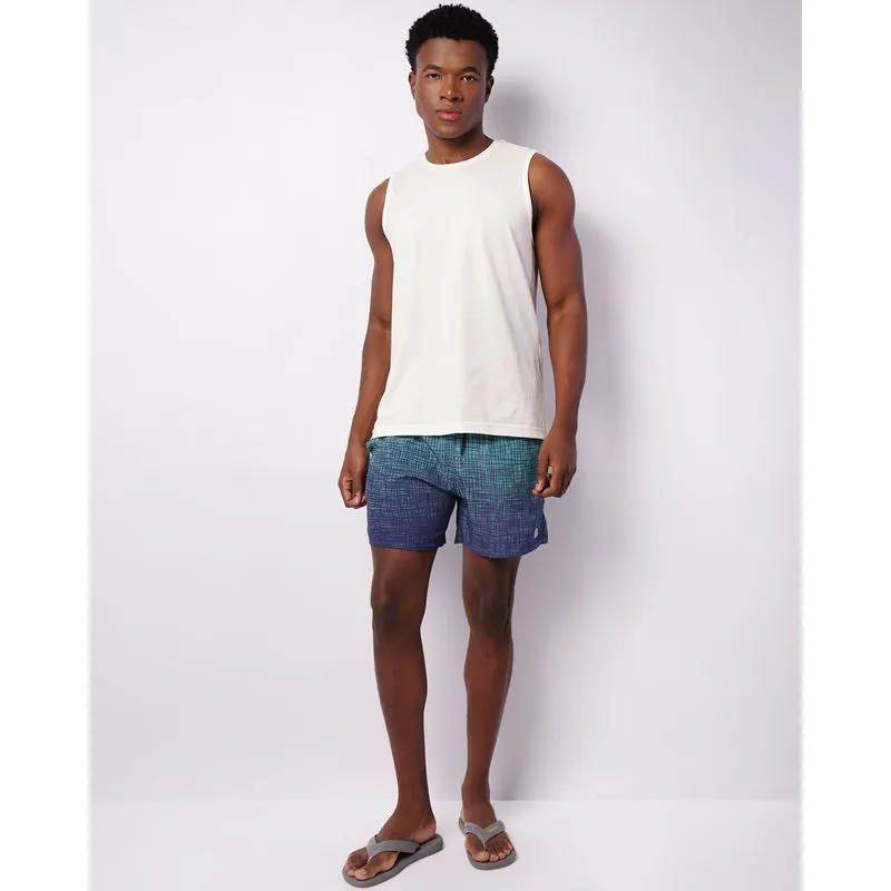 Bermuda Surf Masculina Reto Bolsos Com Cordão Estampado Azul P