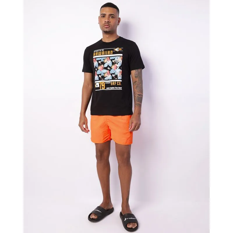 Short Surf Masculino Reto Bolsos Cordão Neon Laranja G
