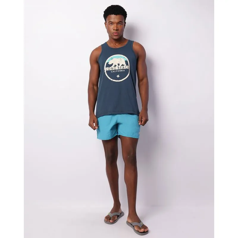 Short Surf Masculino Reto Bolsos Com Cordão Azul P