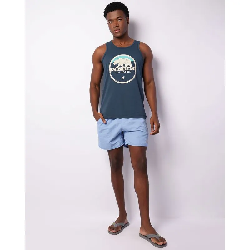 Short Surf Masculino Reto Bolsos Com Cordão Azul M