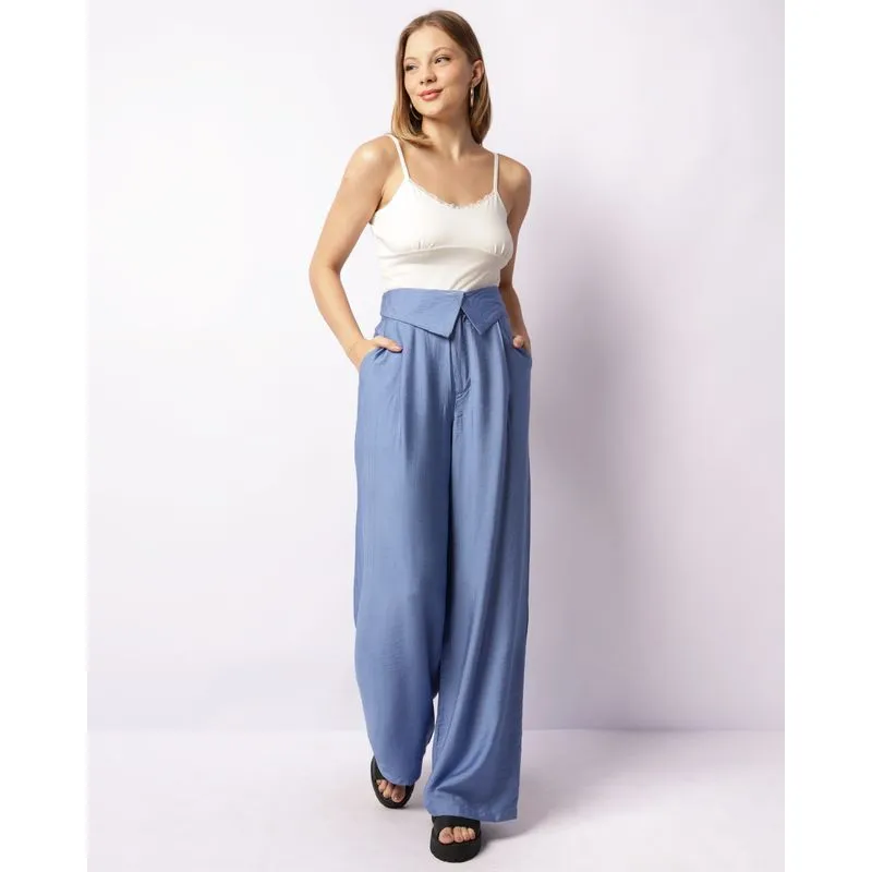 Calça Feminina Wide Leg Alfaiataria Azul G
