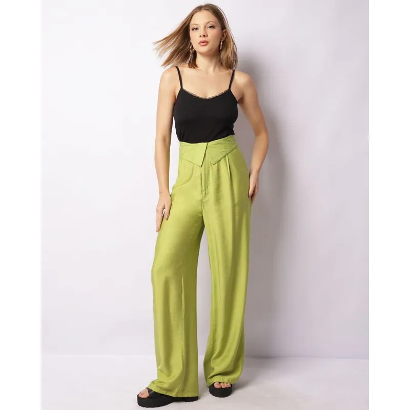 Calça Feminina Wide Leg Alfaiataria Verde GG