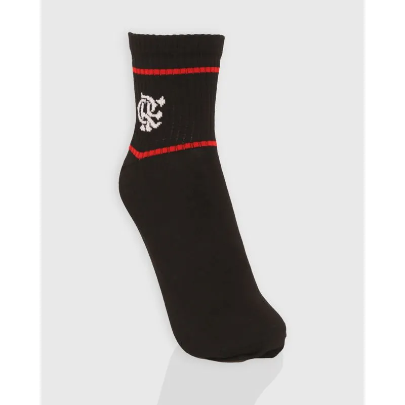 Meia Masculina Cano Longo Estampa Flamengo Preta 38 A 43
