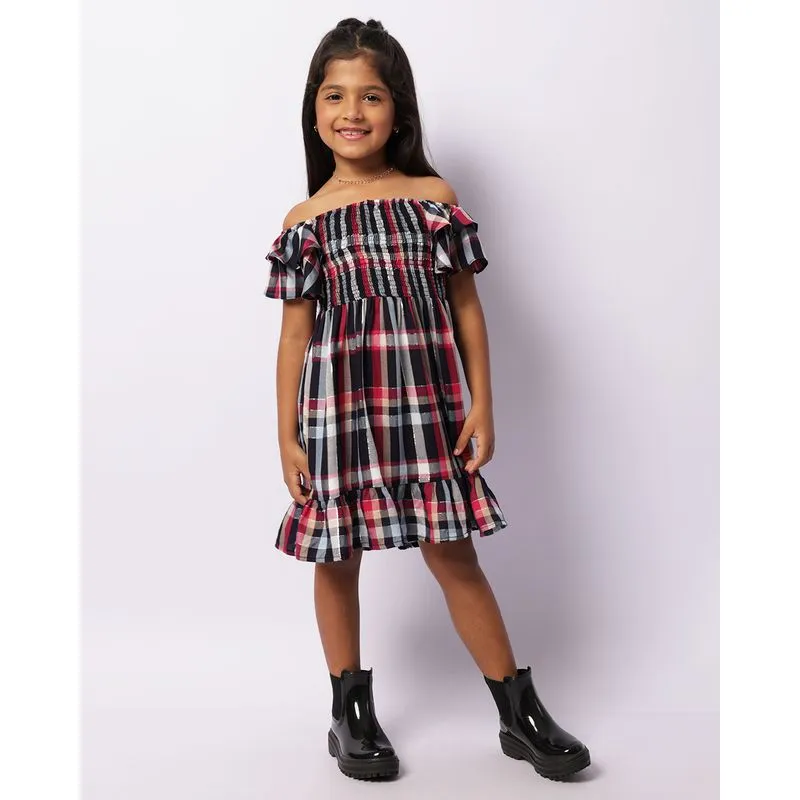 Vestido Infantil Curto Com Lastex Fio Lurex Xadrez Marinho 6