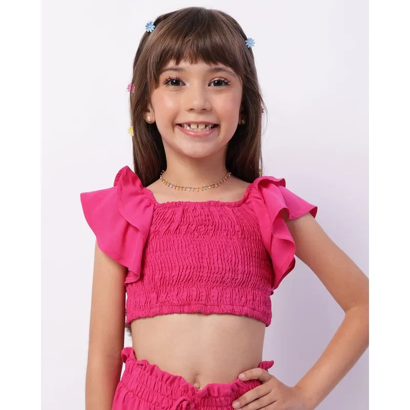 Blusa Infantil Manga Curta Frufru Lastex Rosa 8