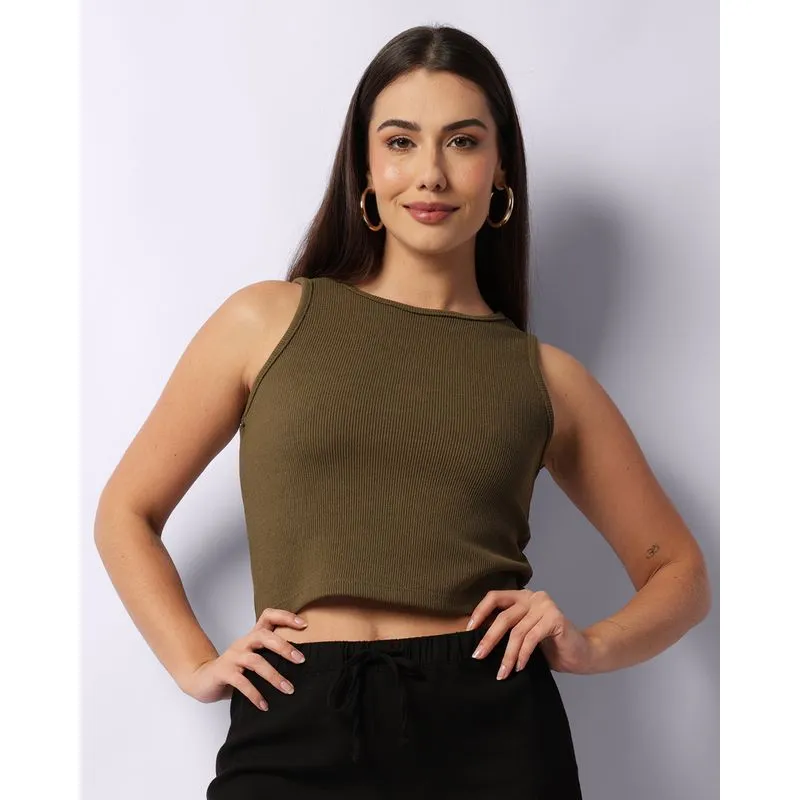 Regata Feminina Berry & Co. Cropped Canelada Verde GG