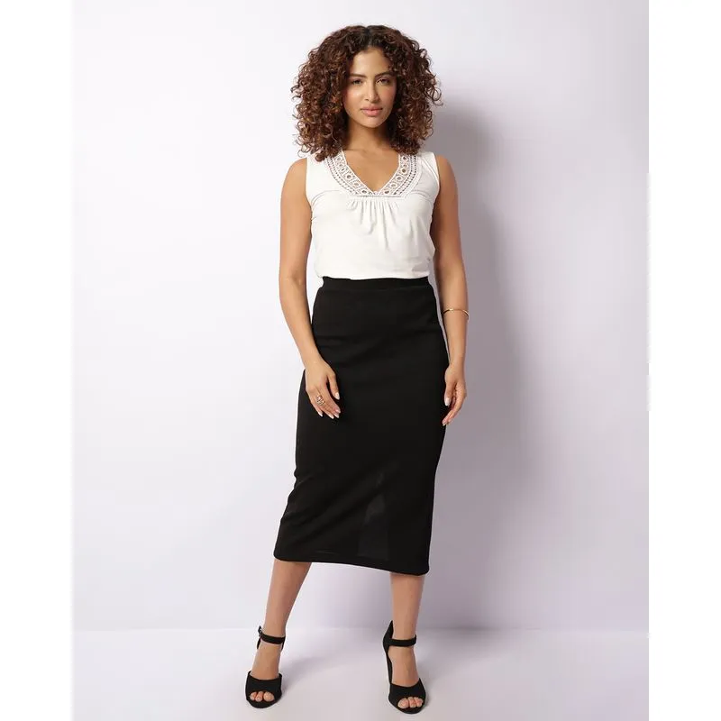 Saia Feminina Berry & Co. Midi Canelada Preta P