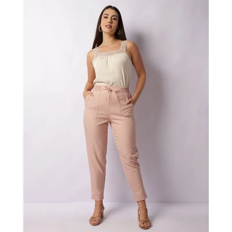 Calça Feminina Twill Com Bolsos E Cordão Rosa P