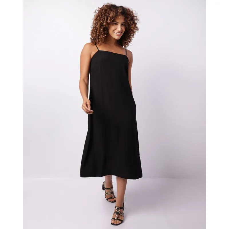 Vestido Feminino Midi Berry & Co. Viscose Alcinha Preto G