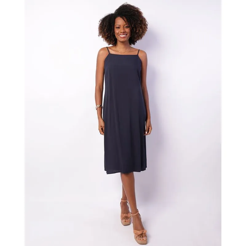 Vestido Feminino Midi Berry & Co. Viscose Com Zíper Marinho M