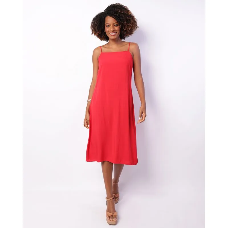 Vestido Feminino Midi Berry & Co. Viscose Com Zíper Vermelho M