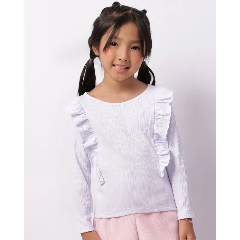 Blusa Infantil Manga Longa Anarruga Com Babados Branca 4