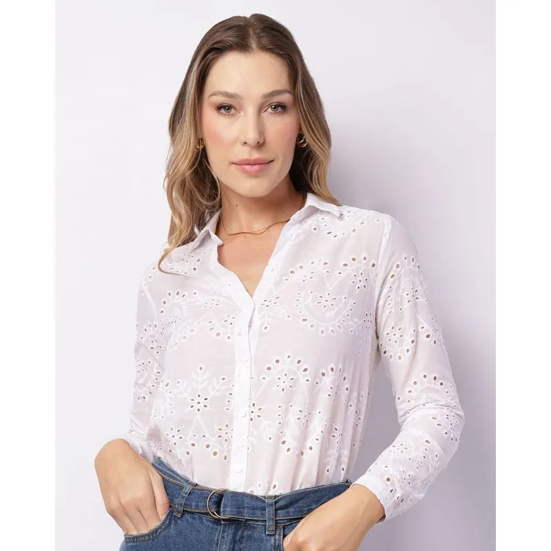 Camisa Feminina Berry & Co. Manga Longa Laise Branca M