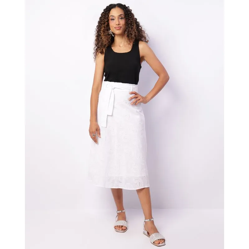 Saia Midi Feminina Berry & Co. Laise com Faixa Branca M