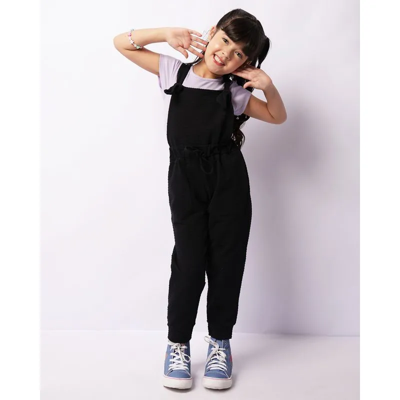 Jardineira Infantil Longa Amarração Frontal Poá Preto 6