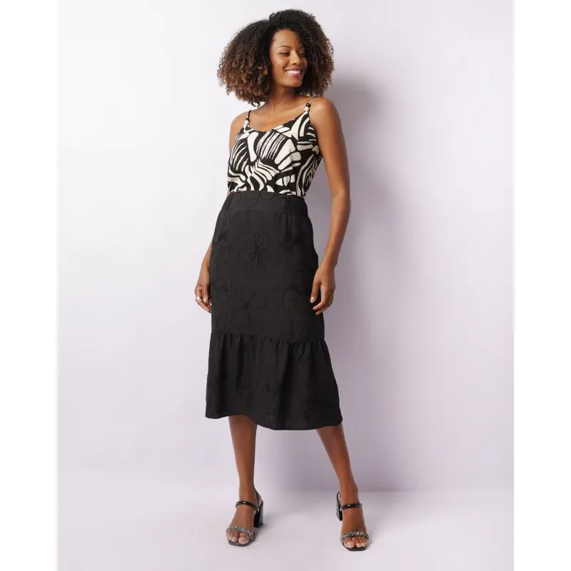 Saia Feminina Midi Berry & Co. Viscose Bordada Preta M