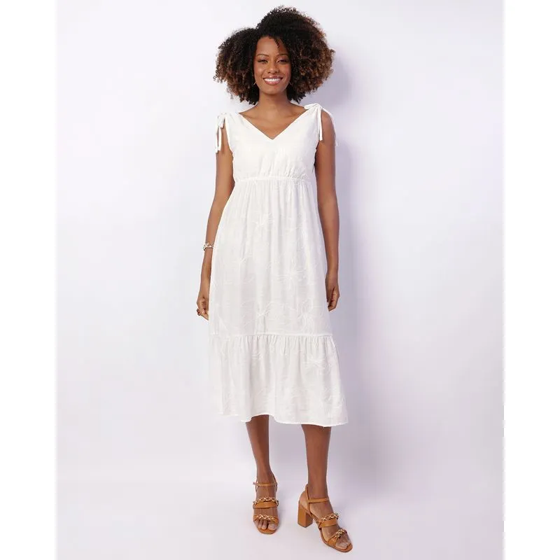 Vestido Feminino Midi Berry & Co. Viscose Bordado Branco G