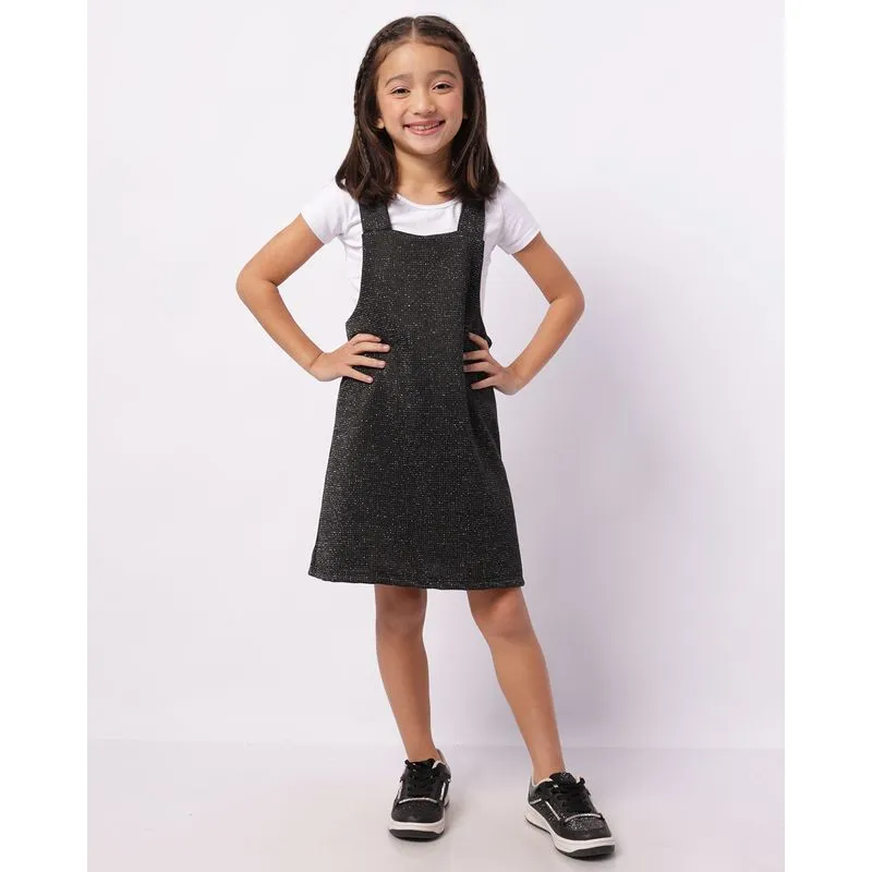 Salopete Infantil Lurex Com Sobreposição Preta 8