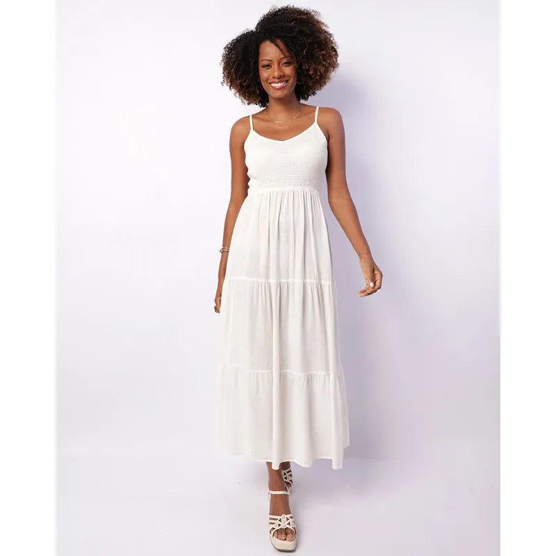 Vestido Feminino Berry & Co. Viscolinho Longo Alcinha Branco M