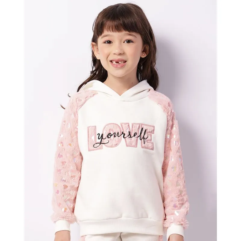 Blusão Moletom Infantil Peluciado Com Bordado Capuz Off White 10