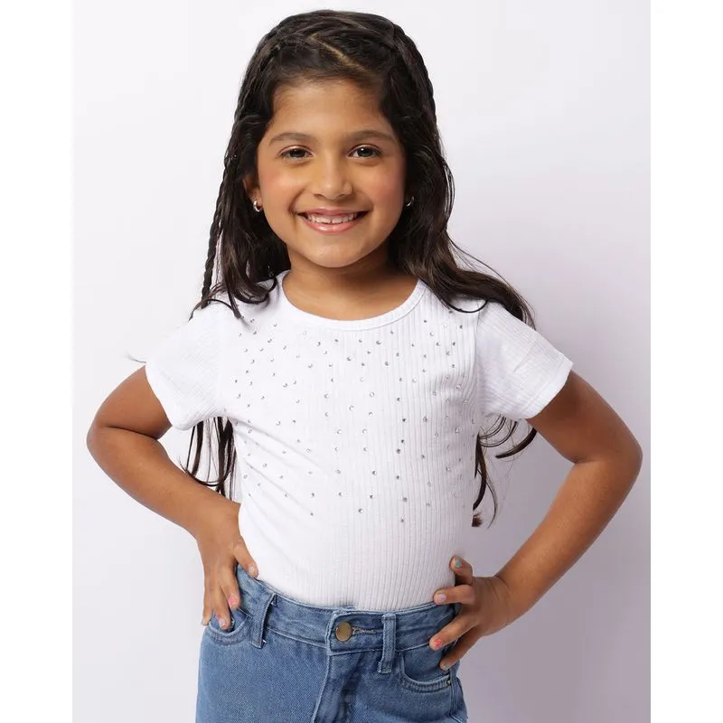 Body Infantil Canelado Aplicação De Strass Branco 10