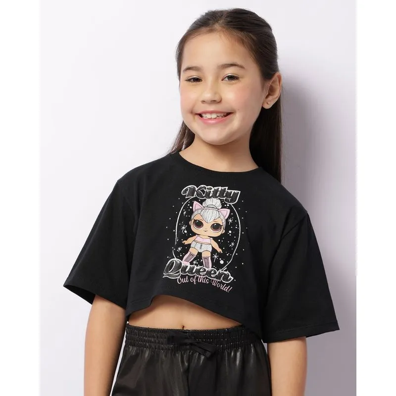 Camiseta Infantil Cropped Lol Surprise Manga Curta Preta 10