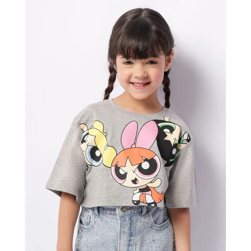 Camiseta Infantil Cropped As Meninas Superpoderosas Cinza 10