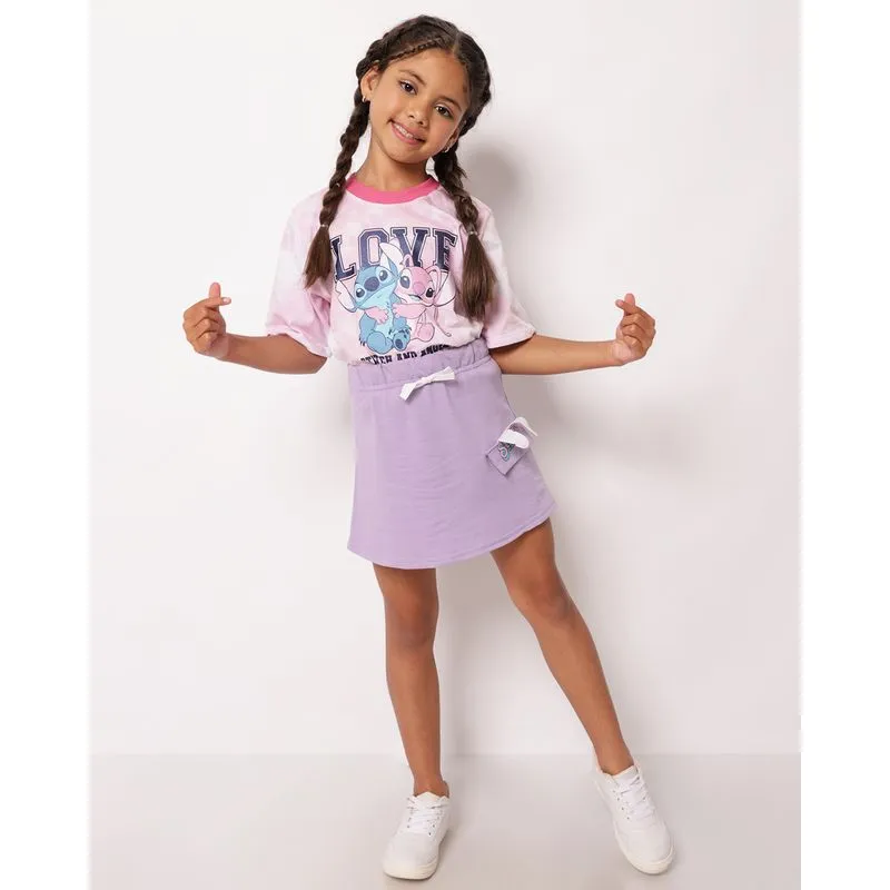 Saia Infantil Curta Moletinho Lapela Disney Stitch Lilás 6