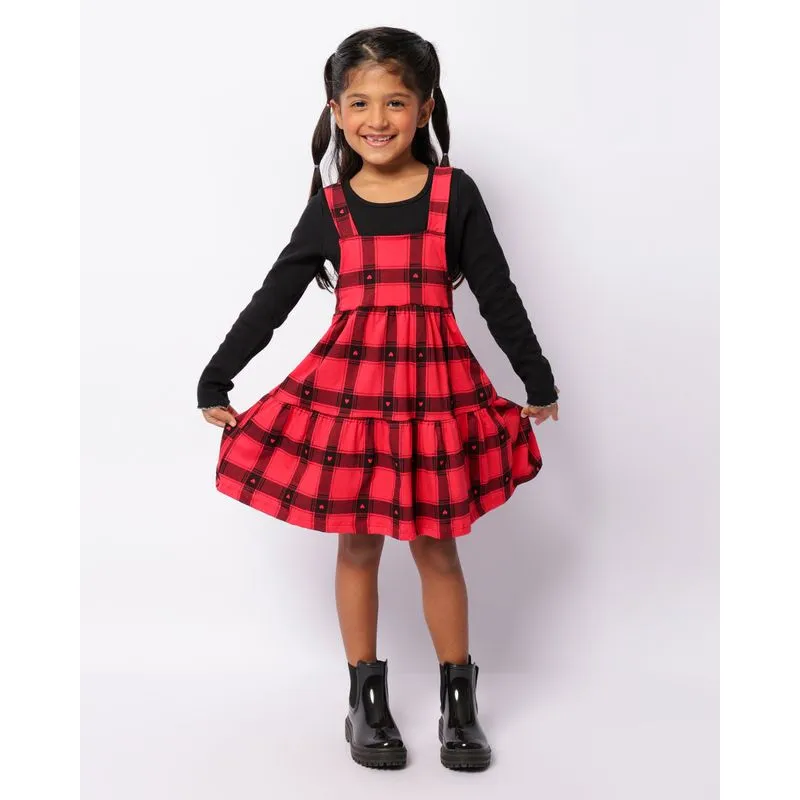 Vestido Infantil Alcinha Sobreposição Com Estampa Xadrez Vermelho 6