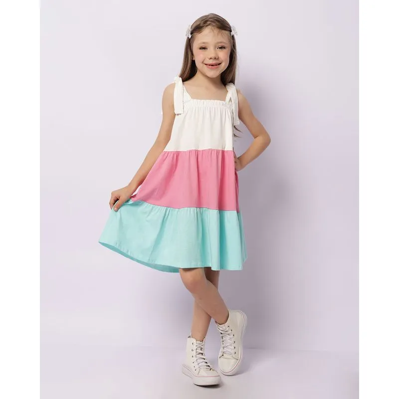 Vestido Infantil Curto Três Marias Alcinha Amarração Off White 10