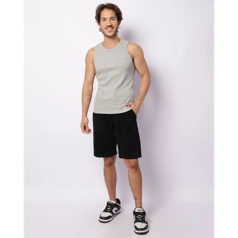 Bermuda Masculina Reta Cotelê Com Bolsos Preta P