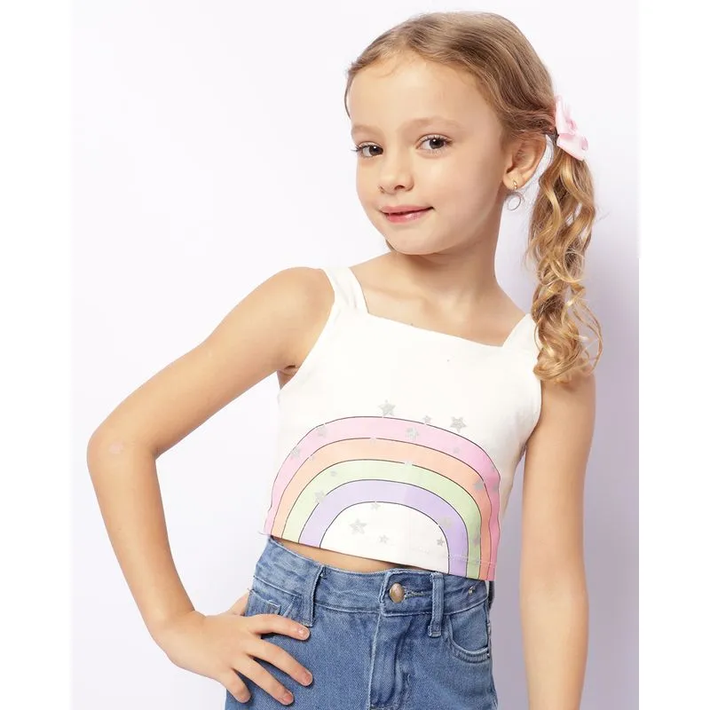Regata Infantil Cropped Estampa Arco-íris Off White 4