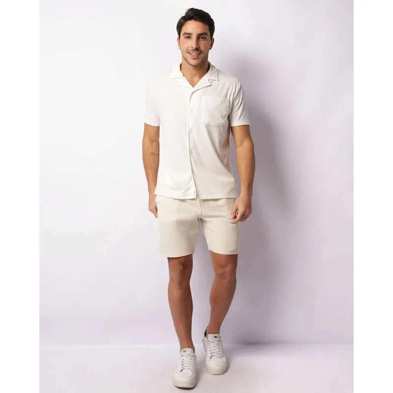 Bermuda Sarja Masculina Reta Bege M