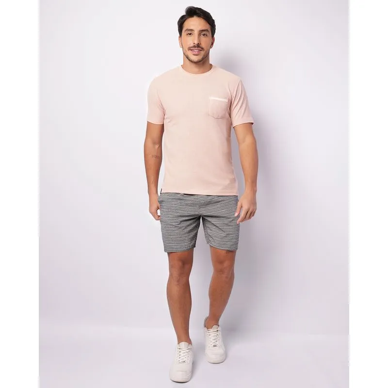 Bermuda Sarja Masculina Reta Listrada Cinza P