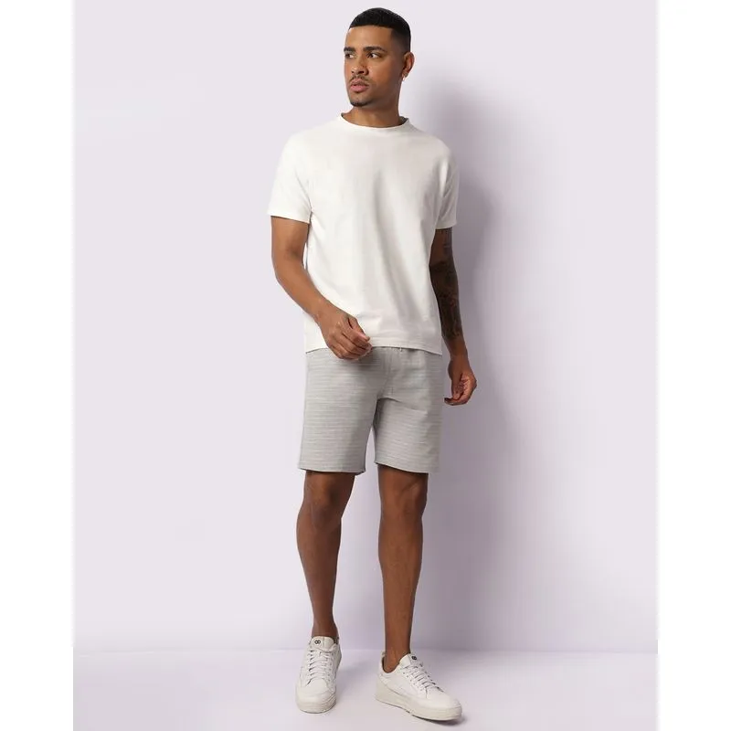 Bermuda Sarja Masculina Reta Com Cordão Listrada Cinza GG