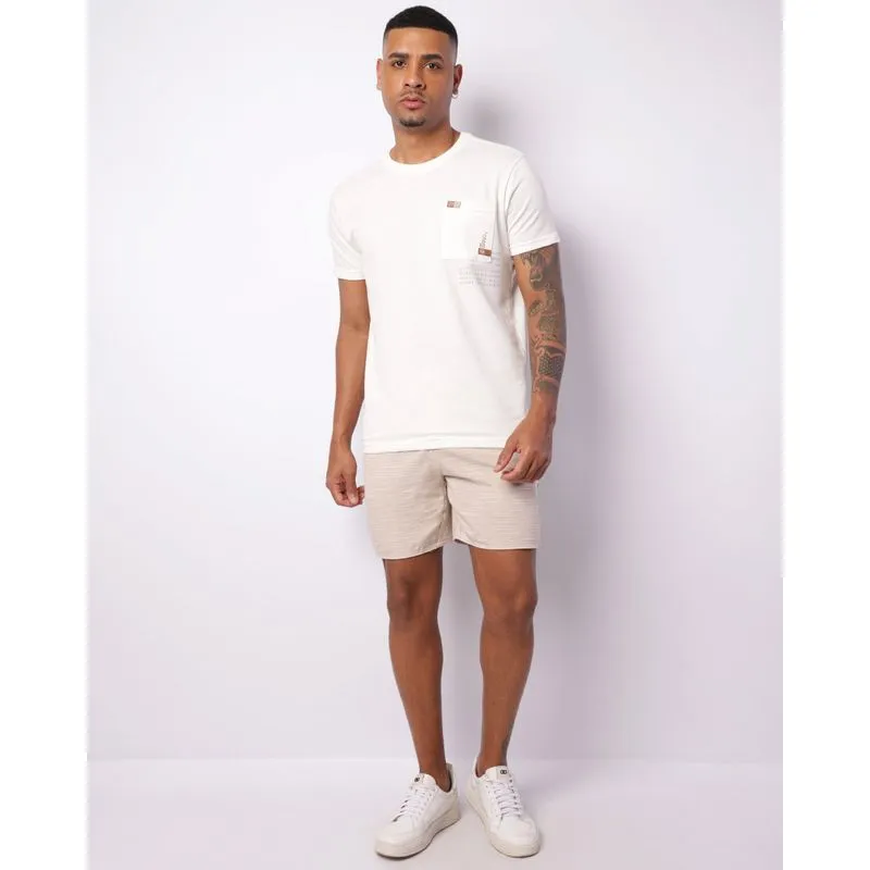 Bermuda Sarja Masculina Reta Listrada Com Cordão Bege G