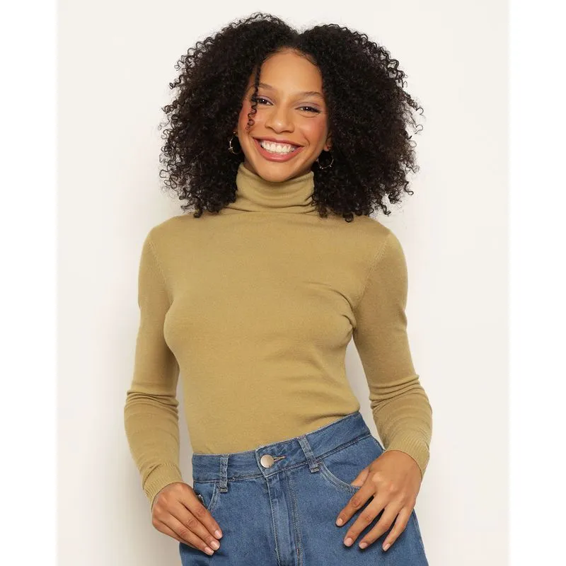 Blusa Feminina Tricô Manga Longa Gola Alta Cores Sortidas M