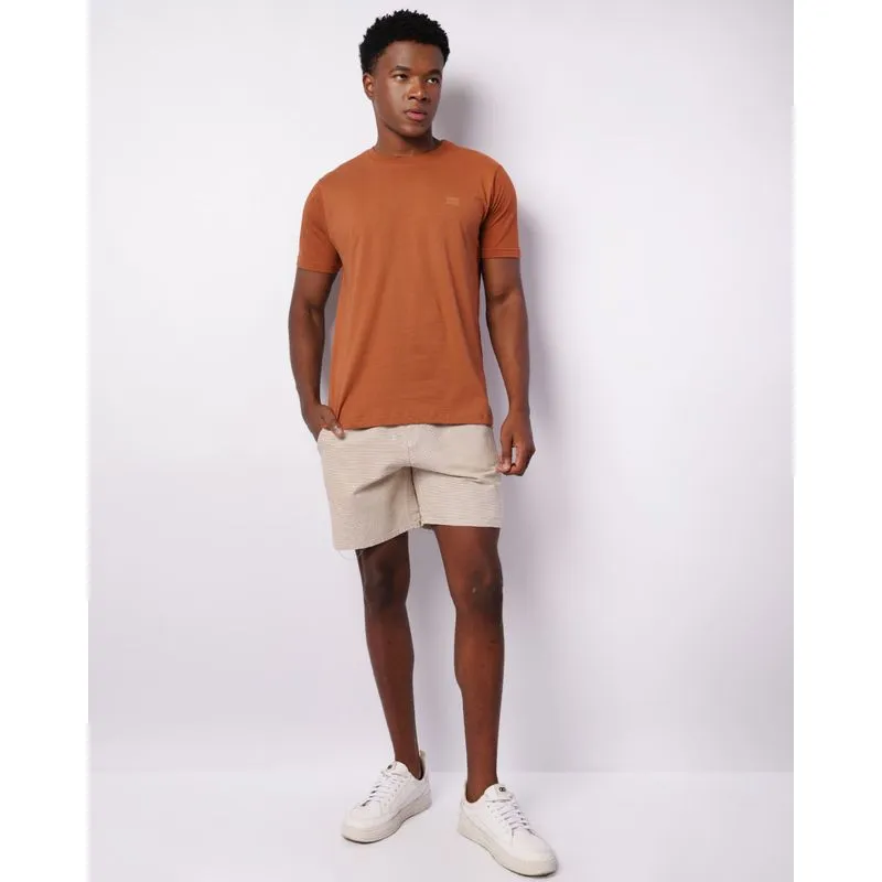 Bermuda Sarja Masculina Reta Listrada Com Cordão Bege P