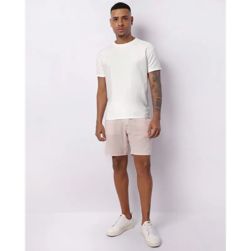 Bermuda Sarja Masculina Reta Listrada Com Cordão Rosa G