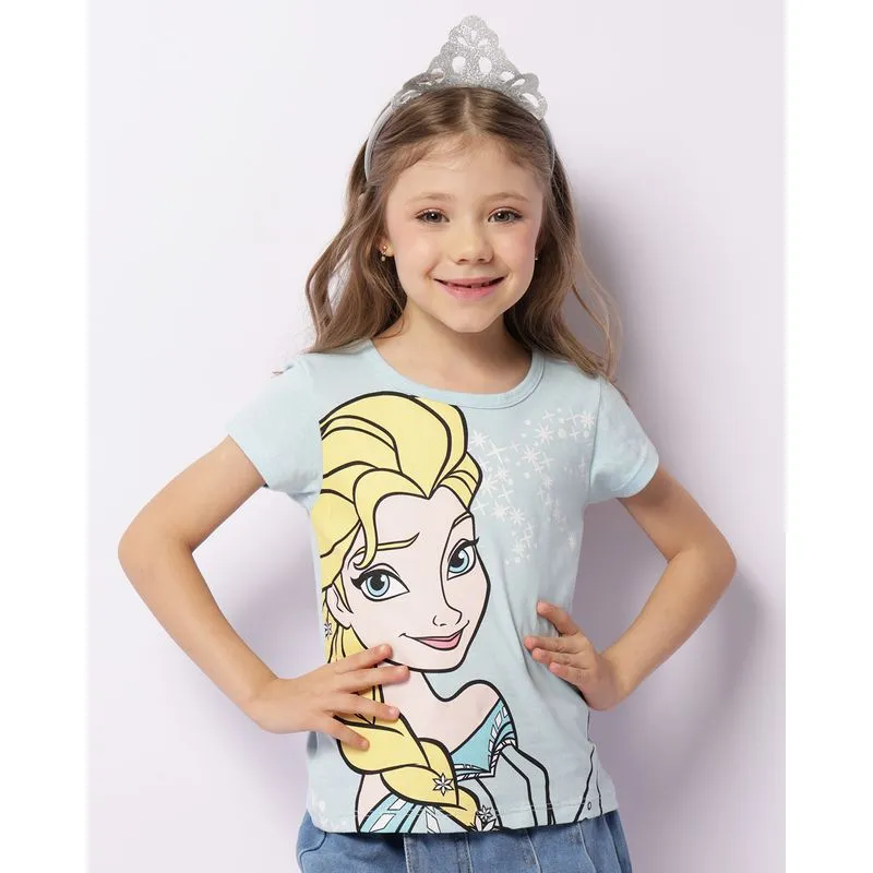 Blusa Infantil Disney Frozen Elsa + Brinde Tiara De Cabelo Azul 4