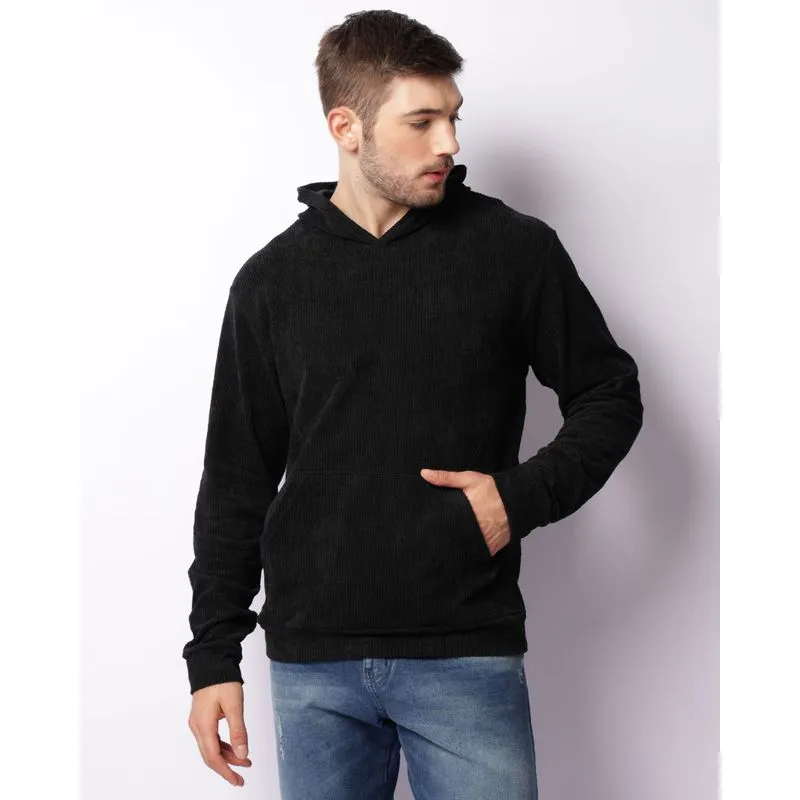 Blusão Masculino Cotelê Bolso Canguru Com Capuz Preto G