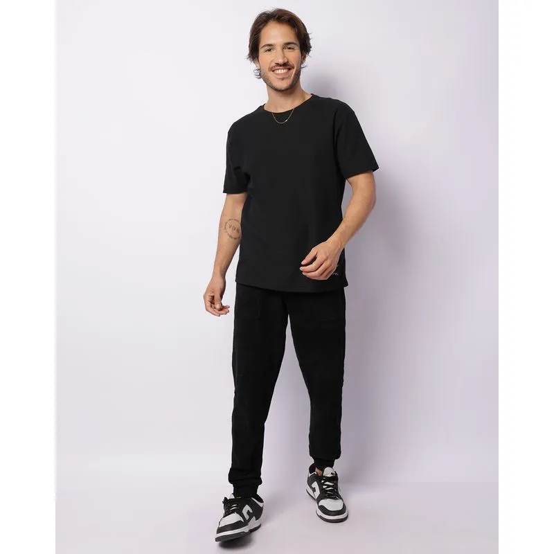 Calça Masculina Jogger Cotelê Bolsos Com Recorte Preta G